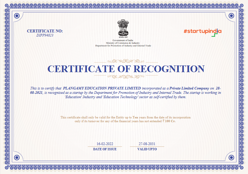 Start-up india Certificate